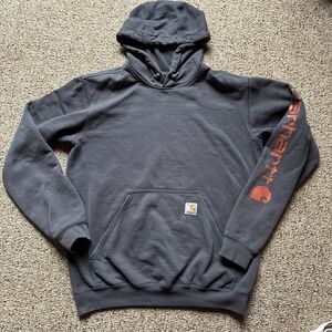 Carhartt Men’s Loose Fit Small Hoodie Dark Blue Orange Spellout